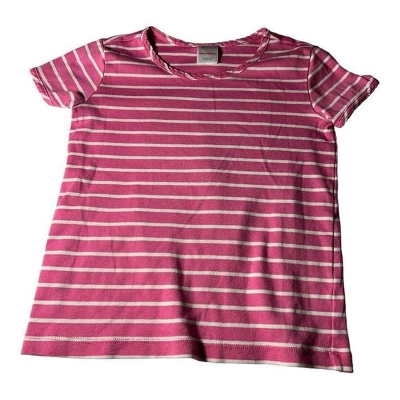 HANNA ANDERSSON | Striped White & Pink Short Sleeve Cotton T-shirt Girls 6/7 - Picture 1 of 7